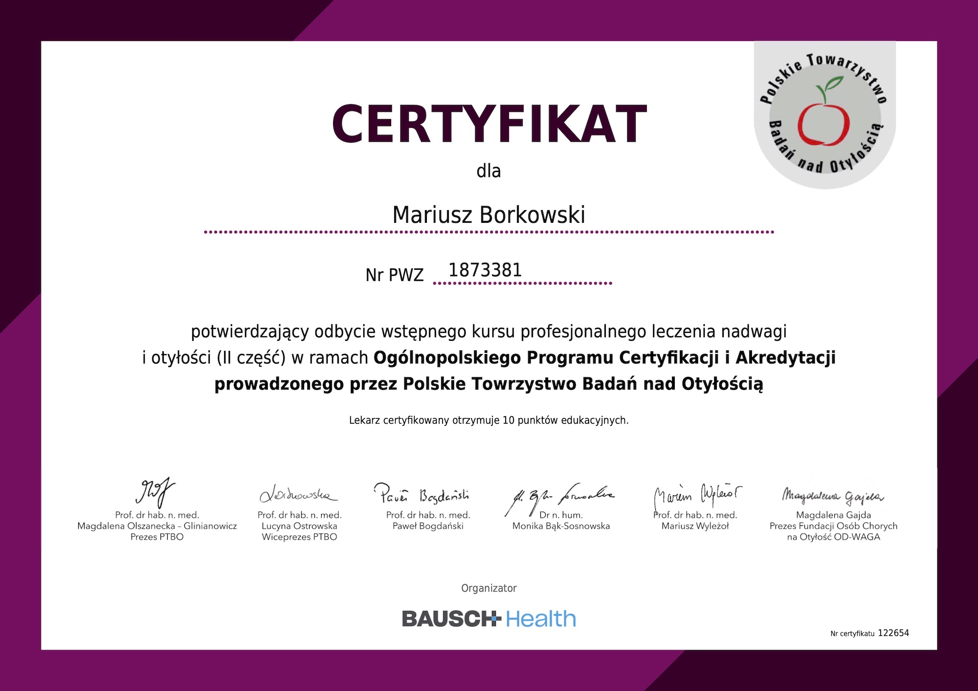 Dyplom Mariusz Borkowski